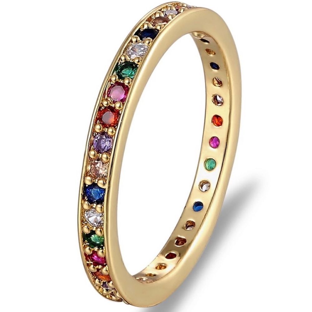 Rainbow Crystal CZ Dainty Stacking Eternity Band Ring NWT